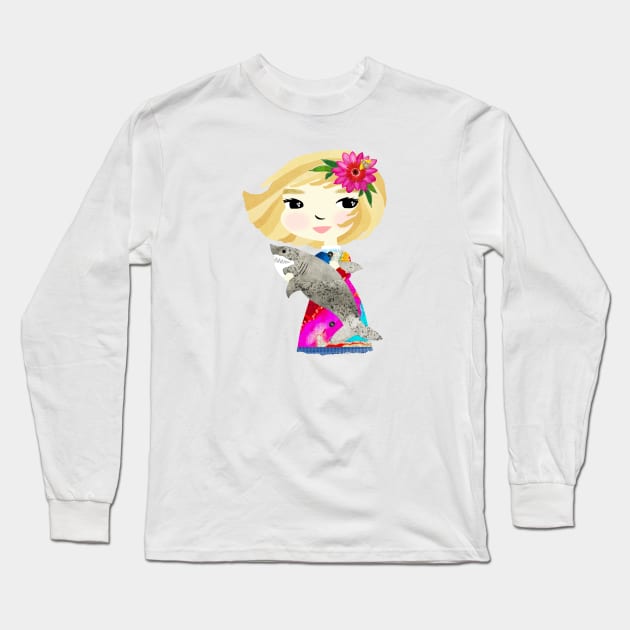 Girl with Great White Shark/Cordelia & Carl Long Sleeve T-Shirt by tracey